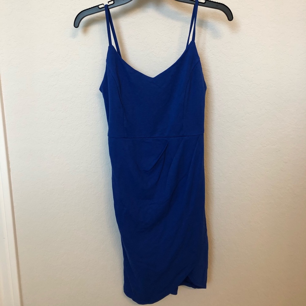 Blue stretchy wrap dress with zipper